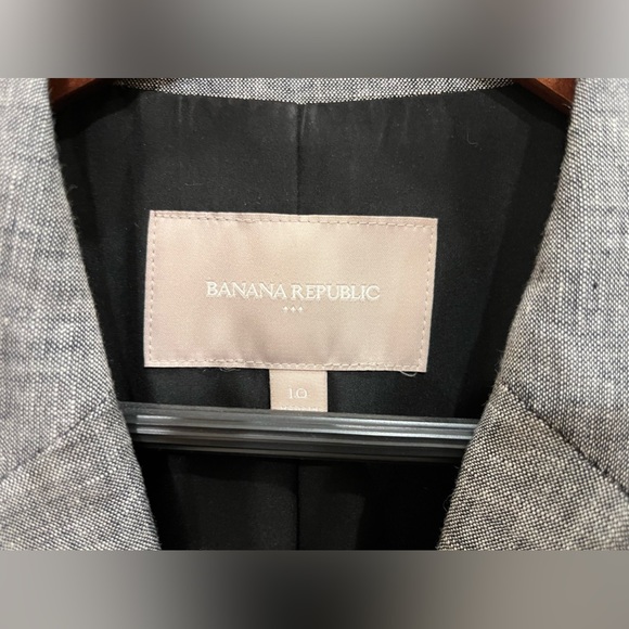 Banana Republic dark grey and white linen cotton blend jacket and skirt. Size 10 - Picture 9 of 11